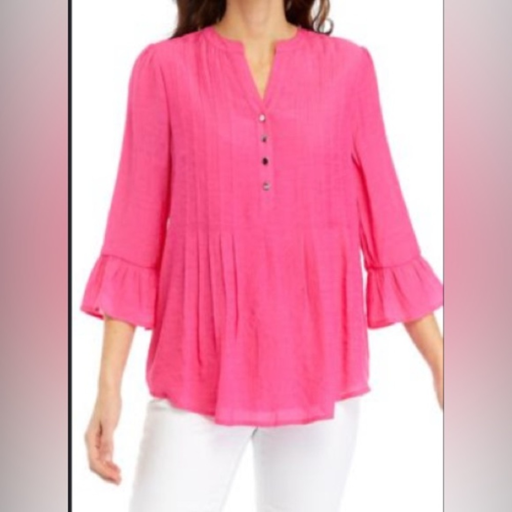 Linen Woven Bell Sleeve
Henley Top